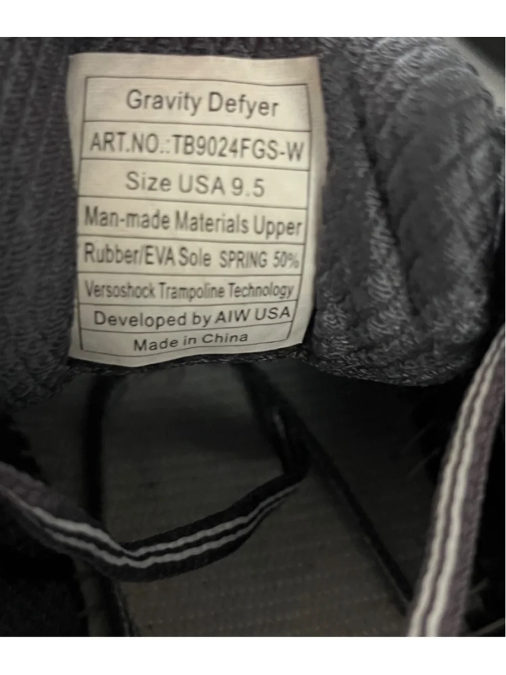 Gravity Defyer TB9024FGS-W Mens Black Gray Mighty Walk Size 9.5